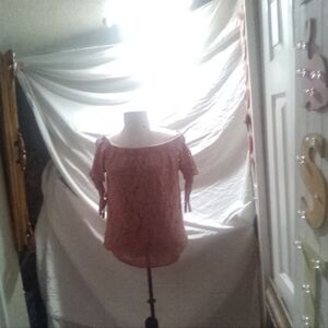 Haute Monde Pink Off-Shoulder Short Sleeve Blouse